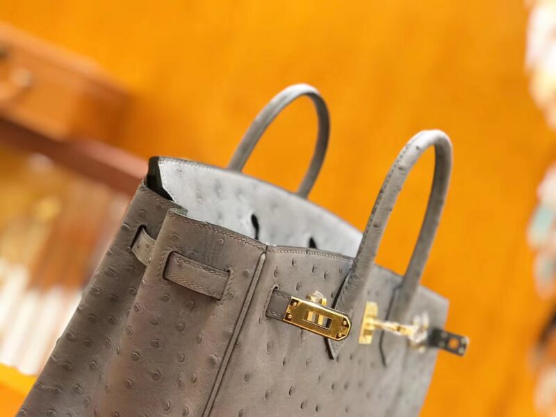 爱马仕 新增现货 Birkin 25cm 玛瑙灰 南非KK级鸵鸟皮 金扣 原版蜜蜡线 顶级手工缝制 - Image 5