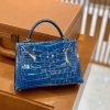 爱马仕 Mini Kelly 迷你凯莉 伊滋密尔蓝 一级美洲鳄鱼皮 臻品级别 金扣 19cm
