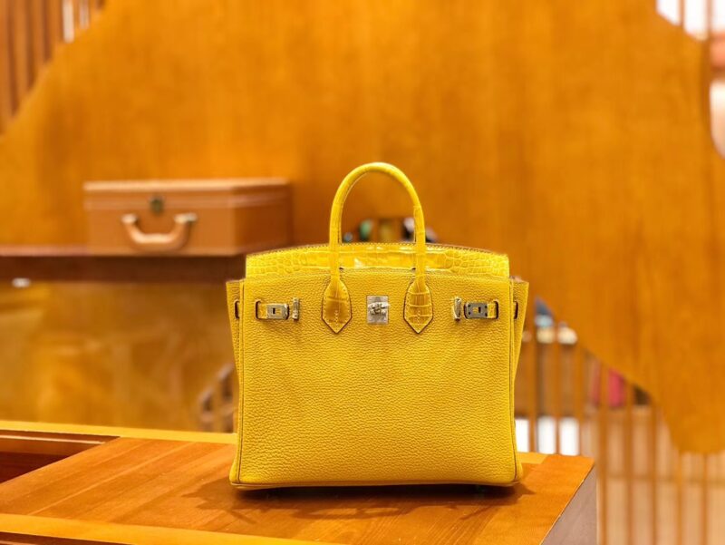 爱马仕 Birkin 25cm 琥珀黄 银扣 尼罗鳄鱼皮拼Togo牛皮 原版蜜蜡线 现货 - Image 2