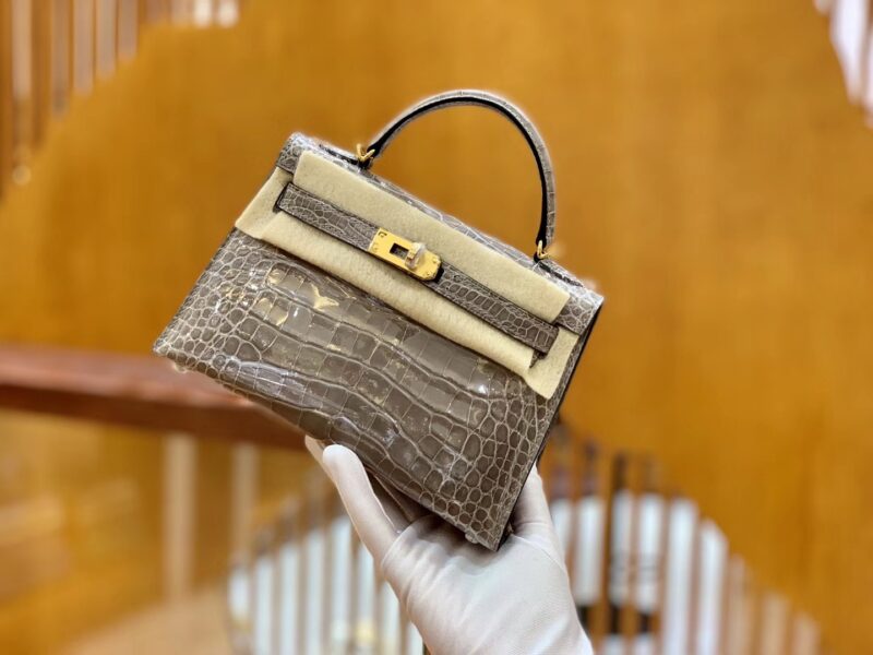 爱马仕 Mini Kelly 迷你凯莉 斑鸠灰 亮面鳄鱼 一级 顶端级别 美洲 臻品级别 金扣 19cm - Image 7