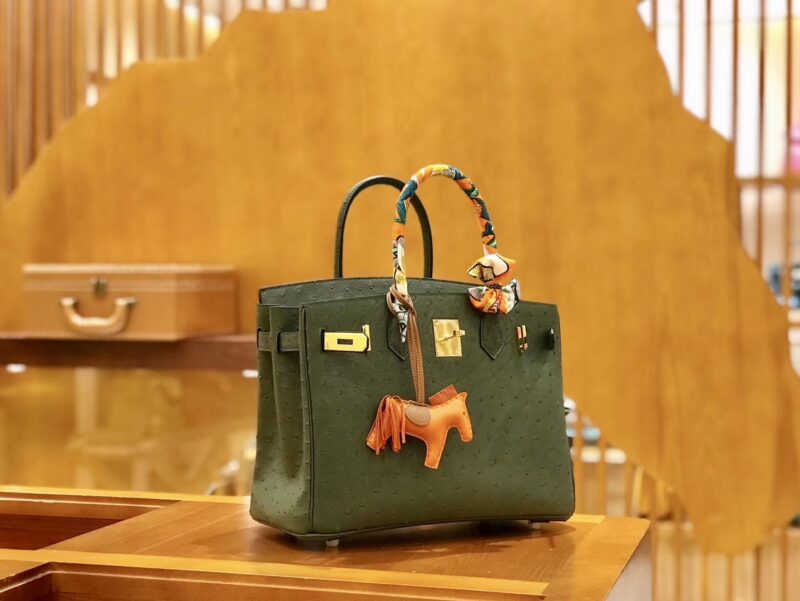 爱马仕 Birkin 30cm 丛林绿 金扣 南非KK级鸵鸟皮 全手工缝制 - Image 2