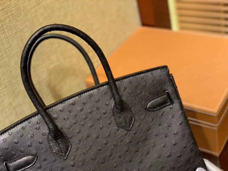 爱马仕 Birkin 30cm 经典黑 南非进口鸵鸟皮 顶级手缝工艺 金扣 - Image 4