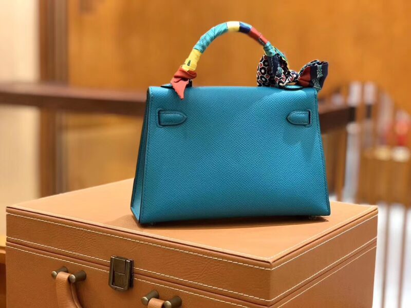 爱马仕 Mini kelly 迷你凯莉 孔雀蓝 掌纹小牛皮 全手工缝制 臻品级别 银扣 19cm 现货 - Image 5