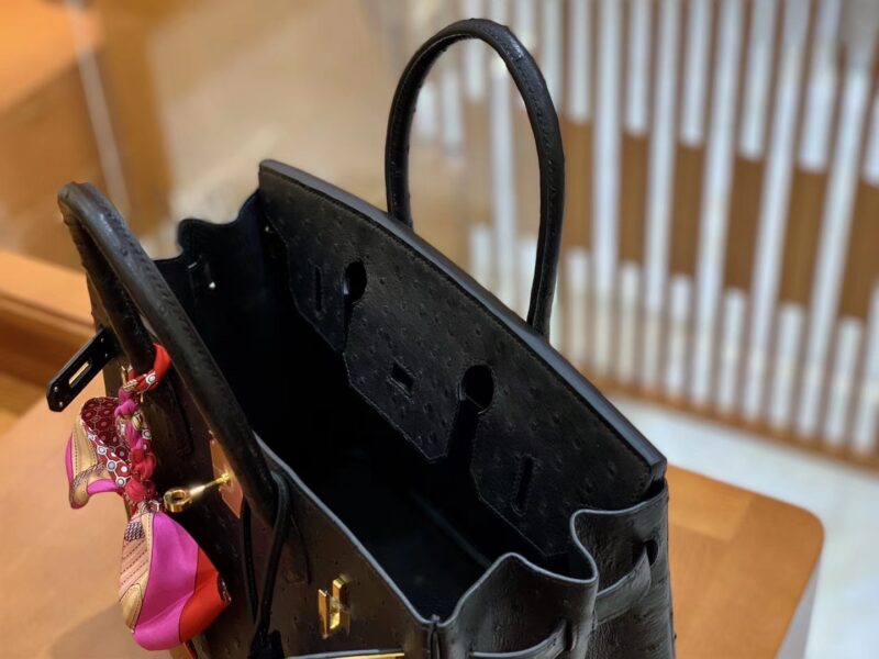 爱马仕 Birkin 30 南非kk级鸵鸟皮 经典黑 金扣 原版蜜蜡线 - Image 5