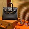 爱马仕 Birkin 25cm ( 铂金包) Togo小牛皮 拼鳄鱼皮 经典黑 原版蜜蜡线 全手工缝制