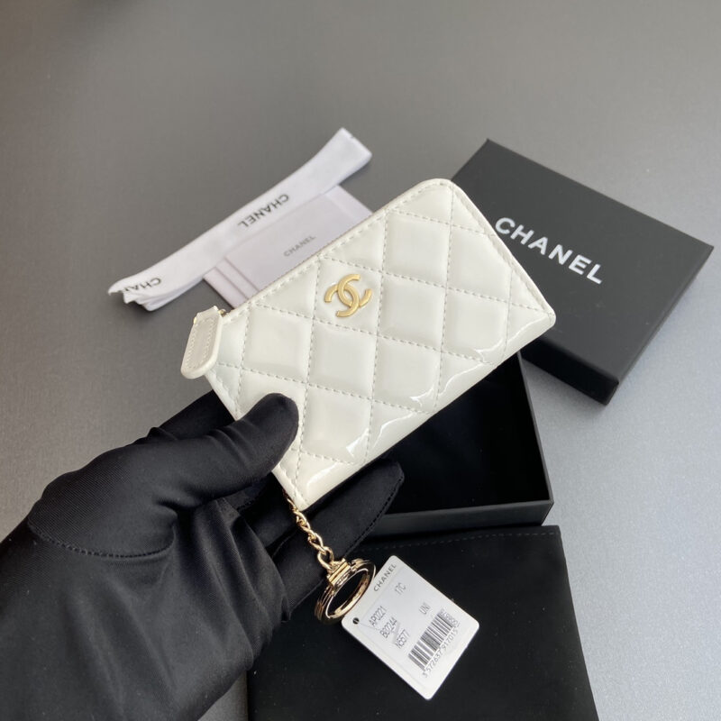 Chanel AP0221零钱包白色漆皮金扣免检版 - Image 5