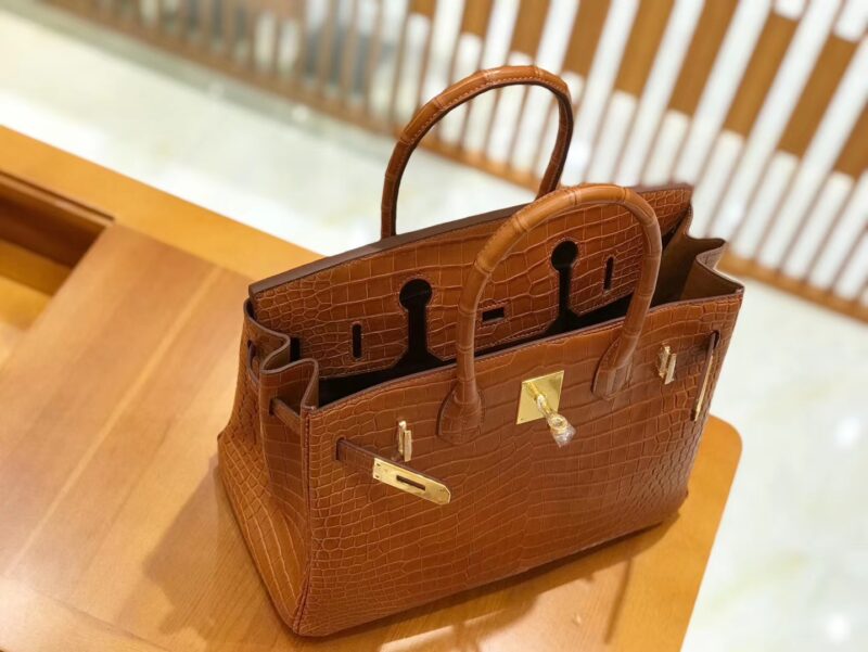 爱马仕 Birkin 30cm 金棕 一级野生湾鳄 金扣 原版蜜蜡线 顶级手缝 - Image 10