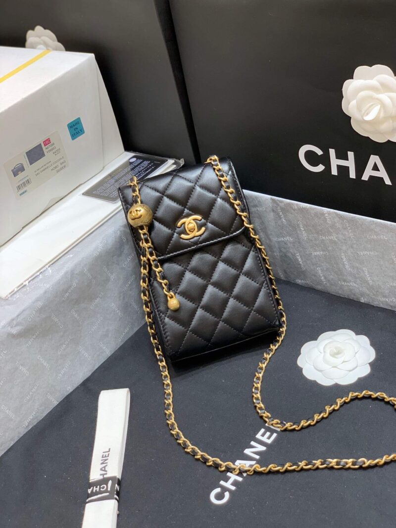 CHANEL专柜最新大金珠手机包 AP1448黑色