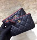 Chanel 进口球纹牛皮拉链零钱包卡包 A82365黑色/金扣