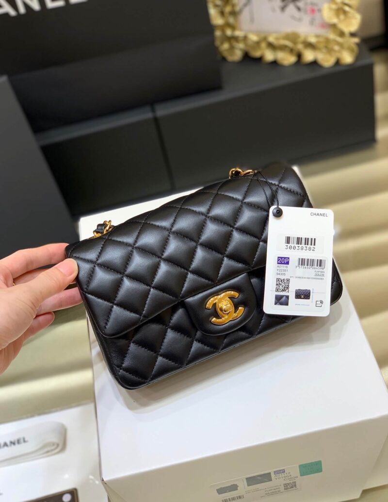 CHANEL 纯原厂CF 20CM 大Mini 经典款之Classic flap bag A01116黑色/金扣