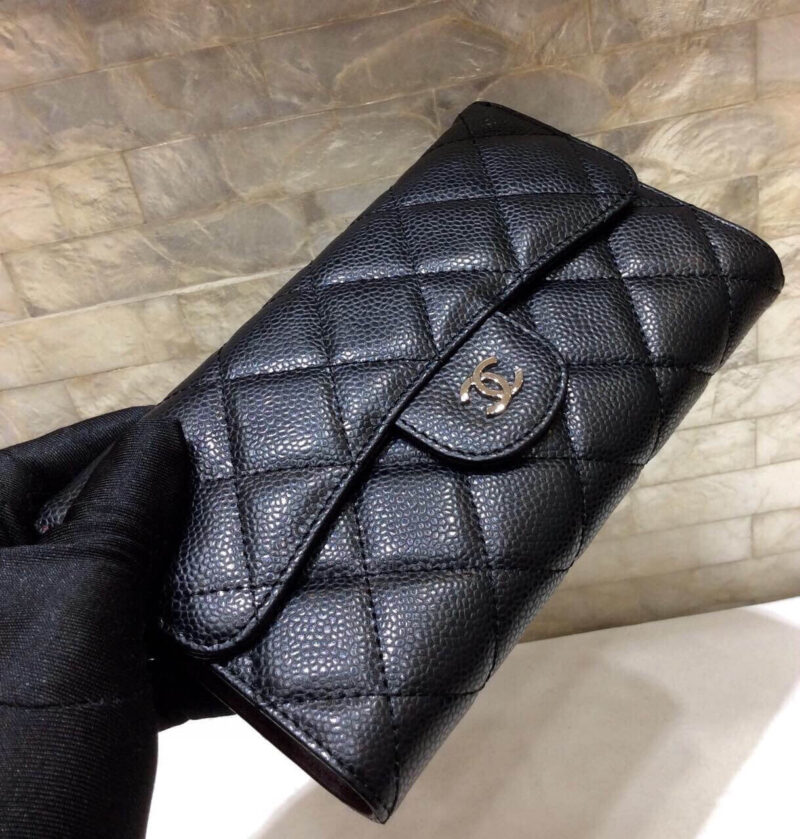CHANEL 原单进口球纹牛皮三折钱夹 A31506黑色/银扣
