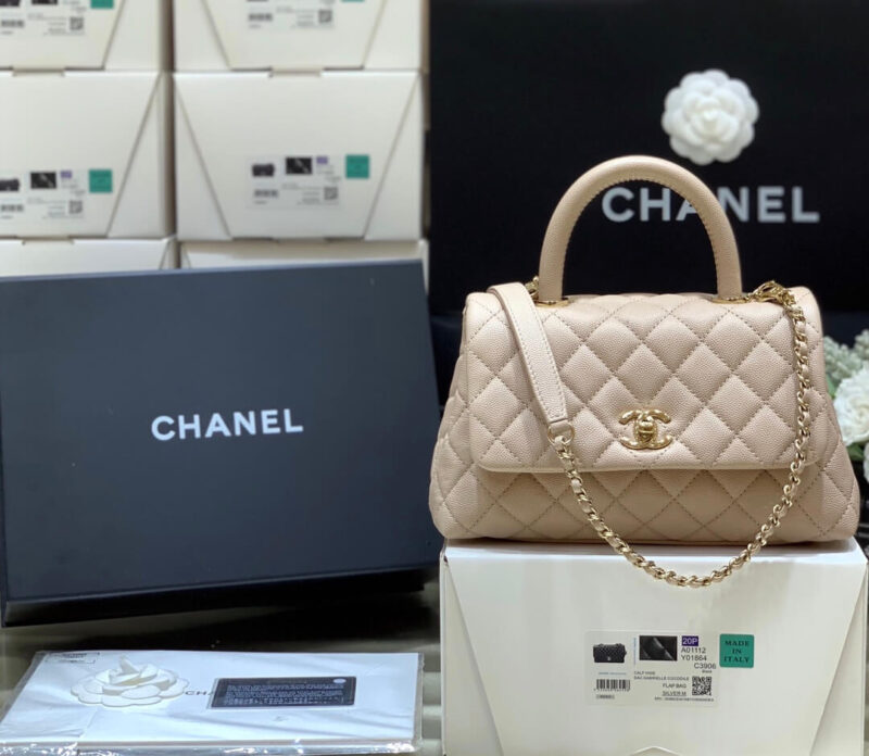 CHANEL 经典款之Coco handle 23CM A92990裸粉色/金扣