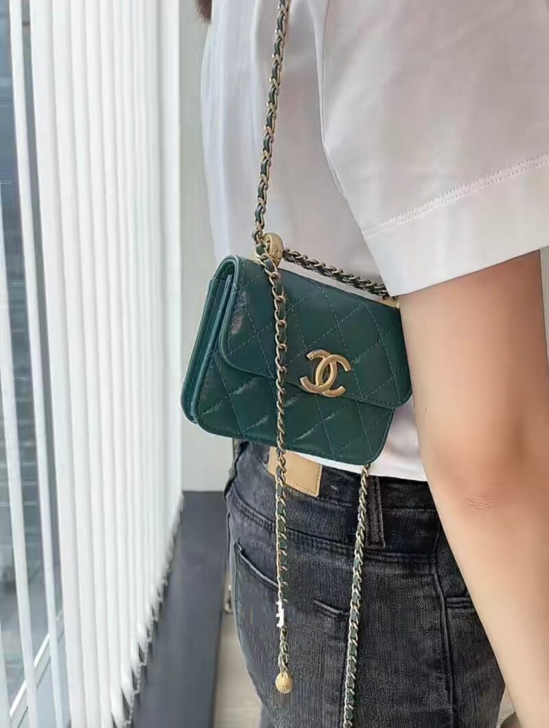 Chanel 2021早秋高级手工坊双金珠系列小方包 AP2290绿色 - Image 3