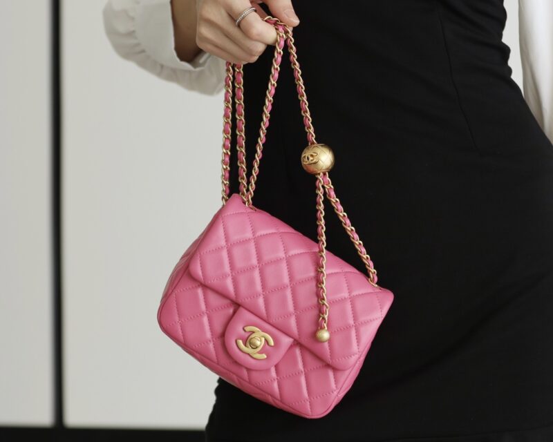 Chanel Flap Bag CF Mini羊皮方胖子金球包 AS1786玫红 - Image 3