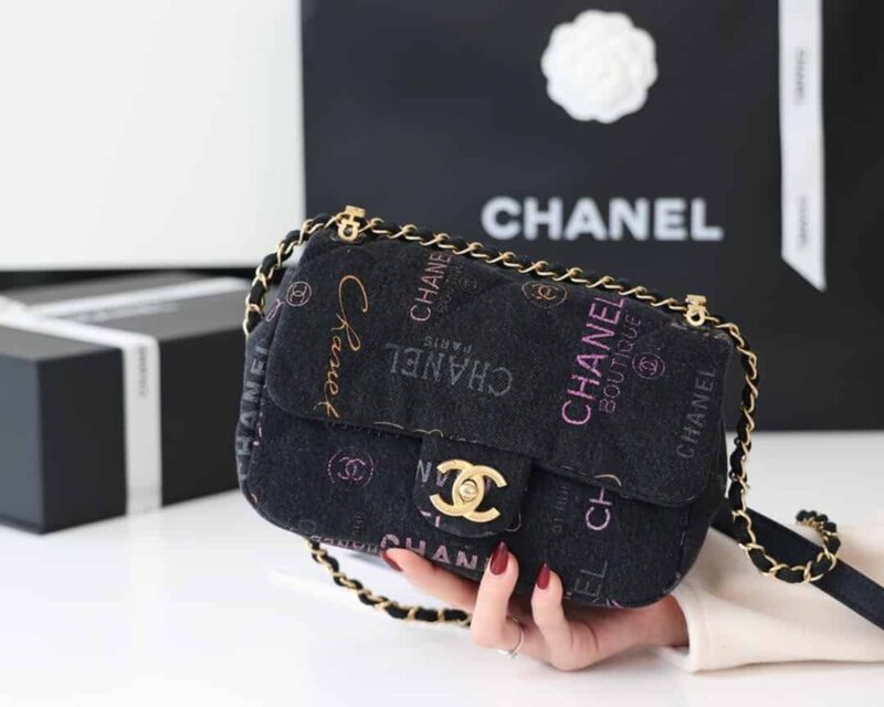 CHANEL2022cc春夏预告系列22p cf涂鸦牛仔布包AS3134黑色 - Image 2