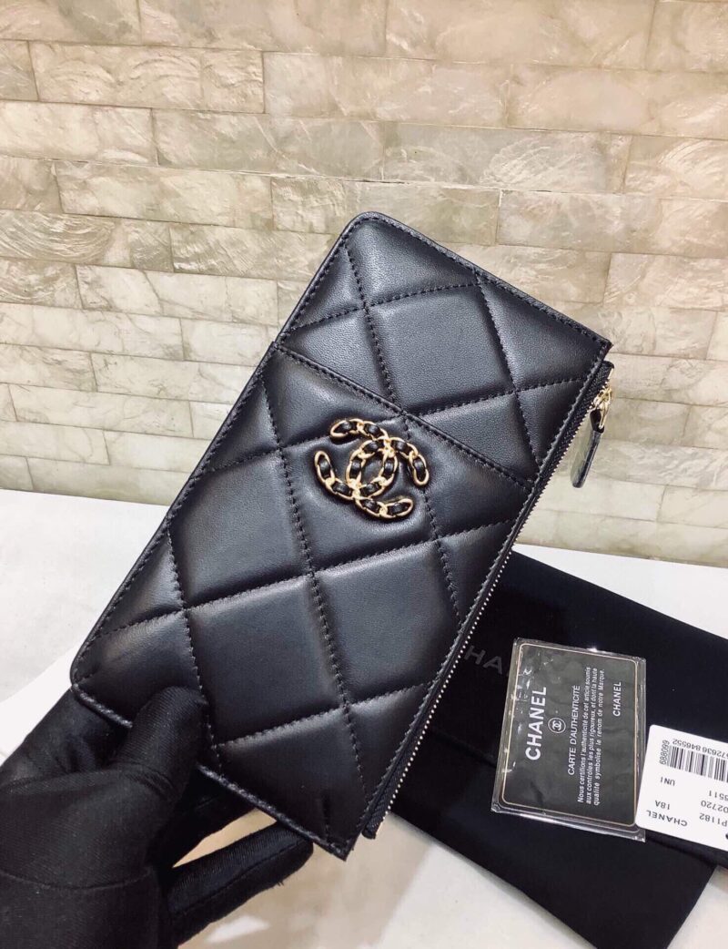 Chanel 22新品手机套 羊皮金色双C大logo菱格手机包 卡包 AP1182