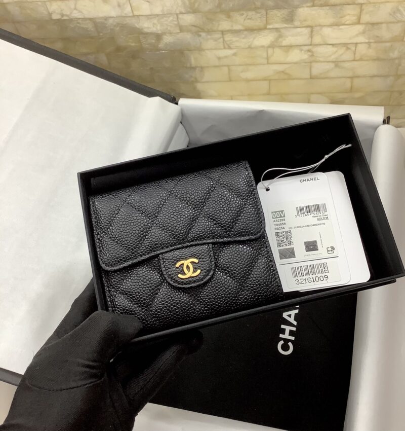 CHANEL进口球纹和羊皮三折短夹 A82288黑色/金扣 - Image 2