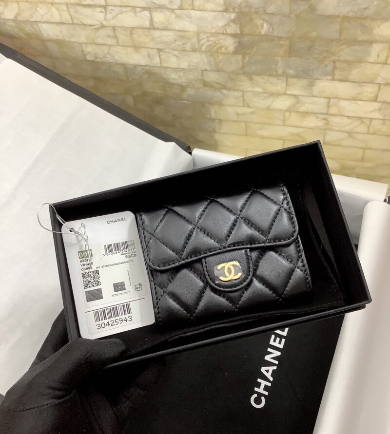CHANEL 羊皮卡包零钱包 A80798黑色/金扣 - Image 2