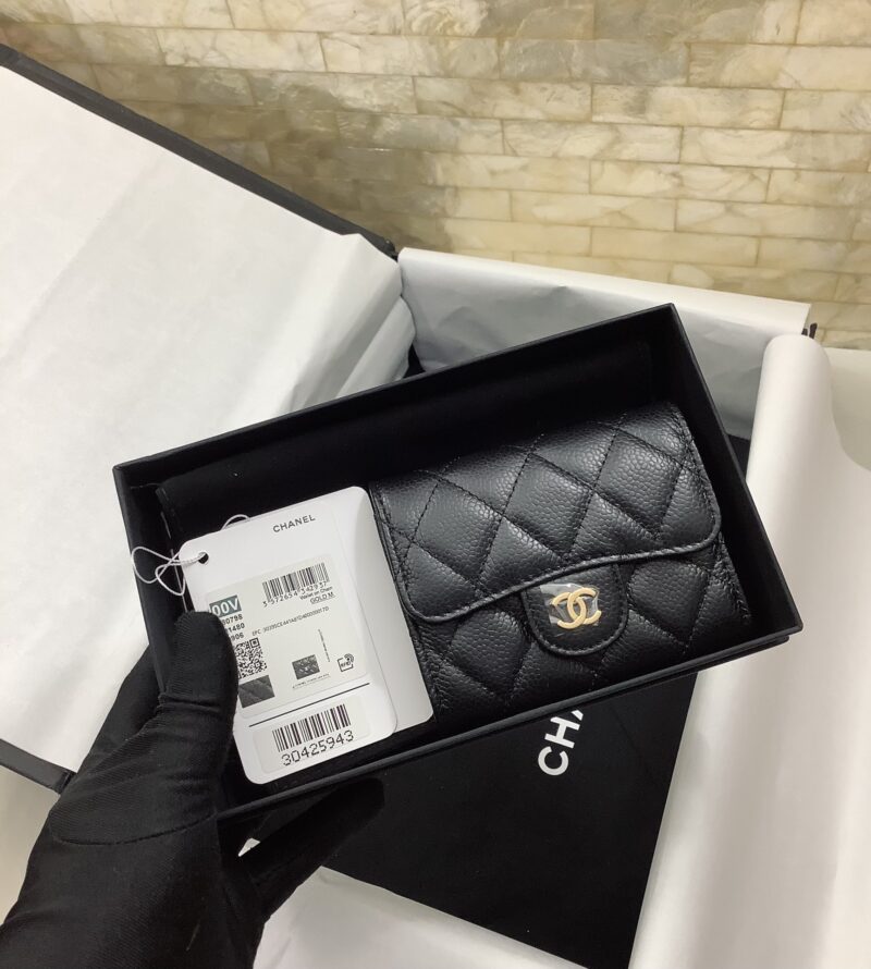 CHANEL 球纹牛皮卡包零钱包 A80798黑色/金扣 - Image 2