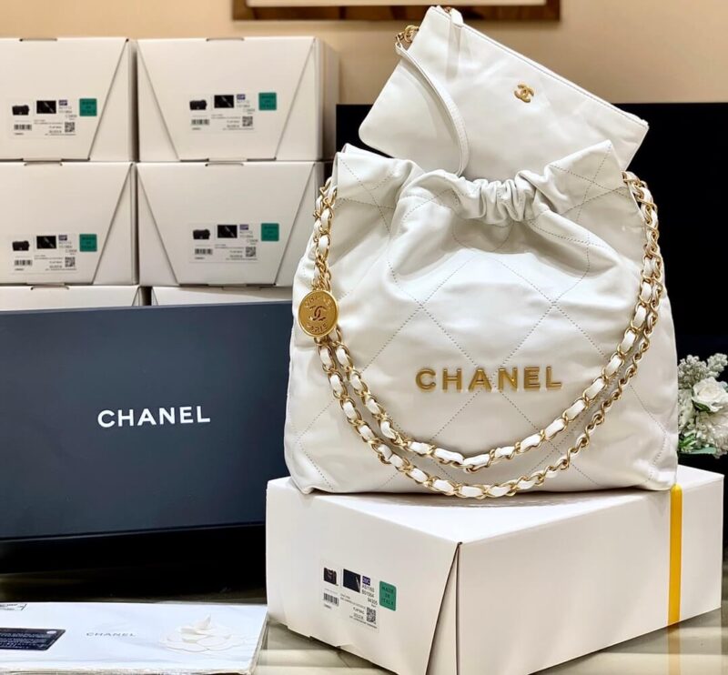 CHANEL 2022cc 春夏火爆22 bag 垃圾袋 AS3260白皮金logo