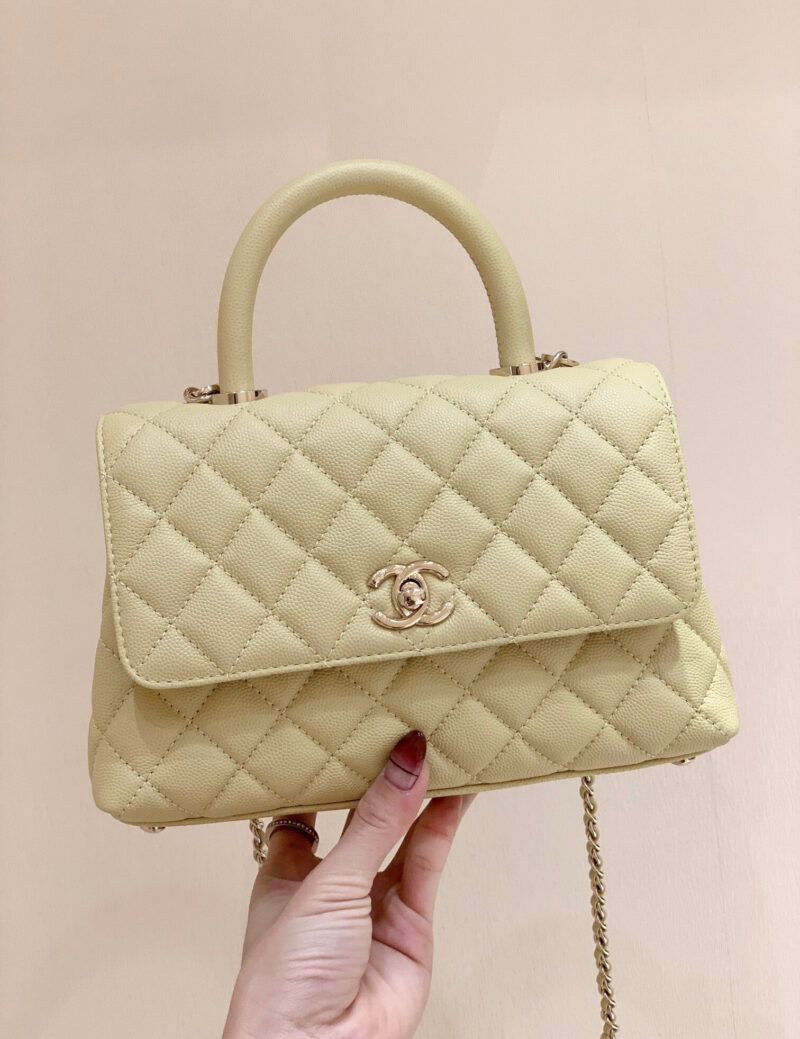 CHANEL coco handle 23CM 22P新版本 A92990小鸡黄/香槟色五金