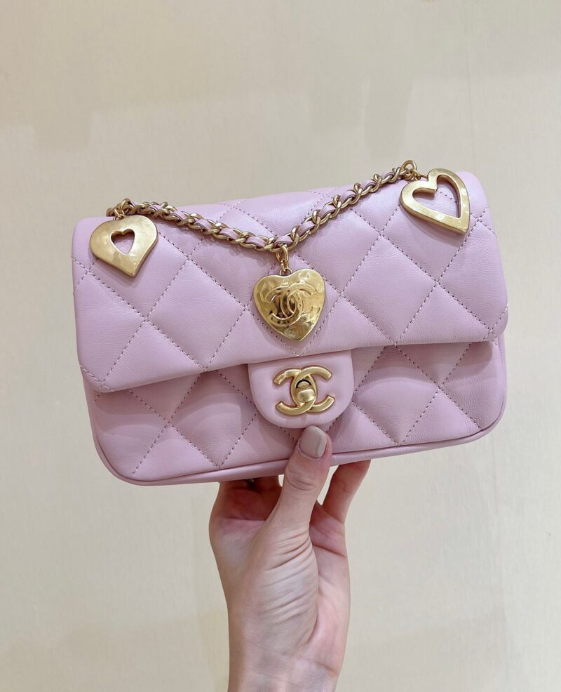 CHANEL CF限量版爱心吊坠链条包 AS3457粉色