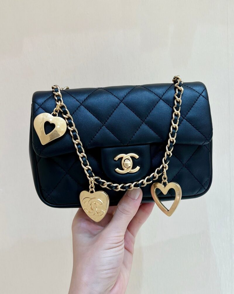 CHANEL CF限量版爱心吊坠链条包 AS3456黑色