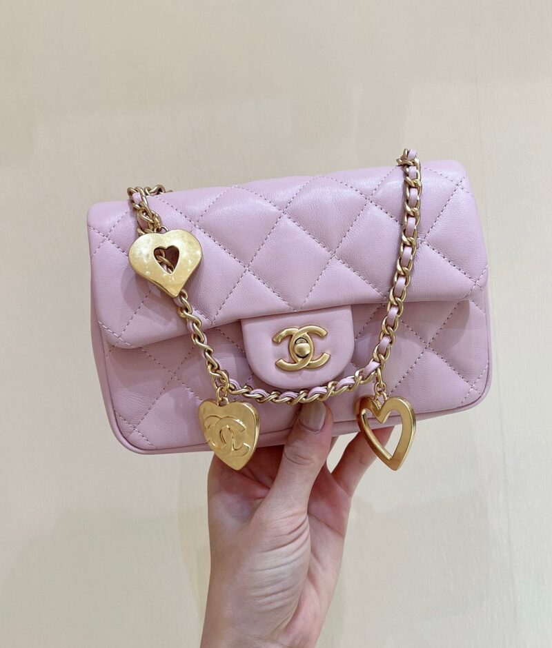 CHANEL CF限量版爱心吊坠链条包 AS3456粉色