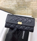 Chanel原单进口球纹二折钱夹 A80286黑色/金扣