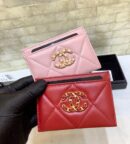 Chanel 经典菱格纹19羊皮金色大cc logo 卡包卡套 AP1167粉色