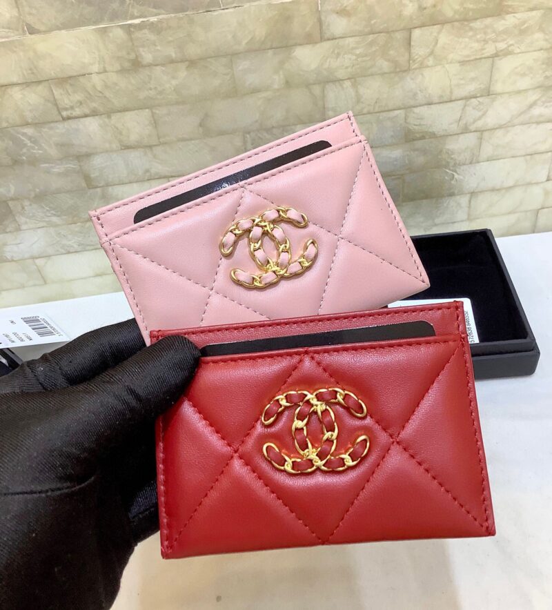 Chanel 经典菱格纹19羊皮金色大cc logo 卡包卡套 AP1167粉色 - Image 2