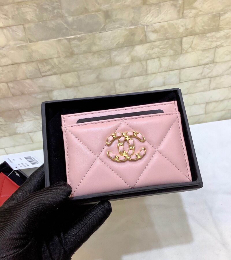 Chanel 经典菱格纹19羊皮金色大cc logo 卡包卡套 AP1167粉色