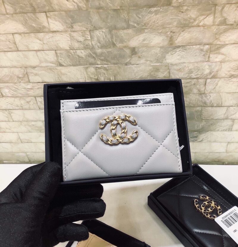 Chanel 经典菱格纹19羊皮金色大cc logo 卡包卡套 AP1167灰色 - Image 2