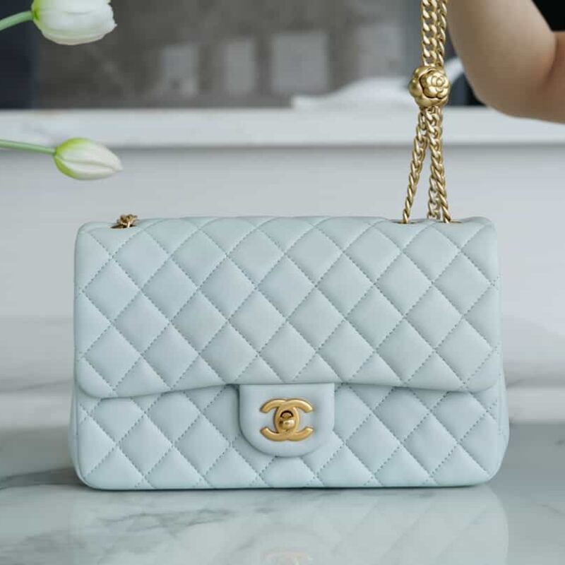 CHANEL 23S春夏新款 山茶花CF小号 AS4064淡蓝色
