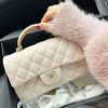 CHANEL 经典之cf mini handle 20CM AS2431杏色拼焦糖色
