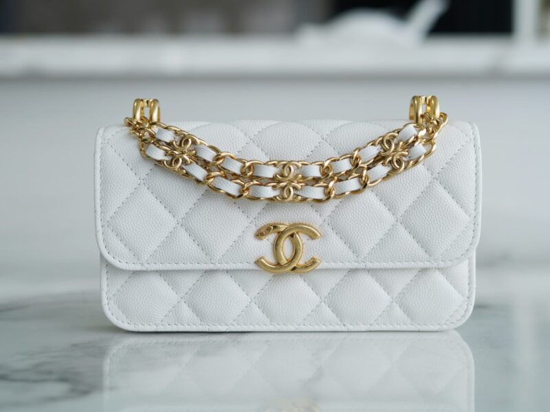 CHANEL 22K 新款链条Mini WOC手机包 AP3021白色