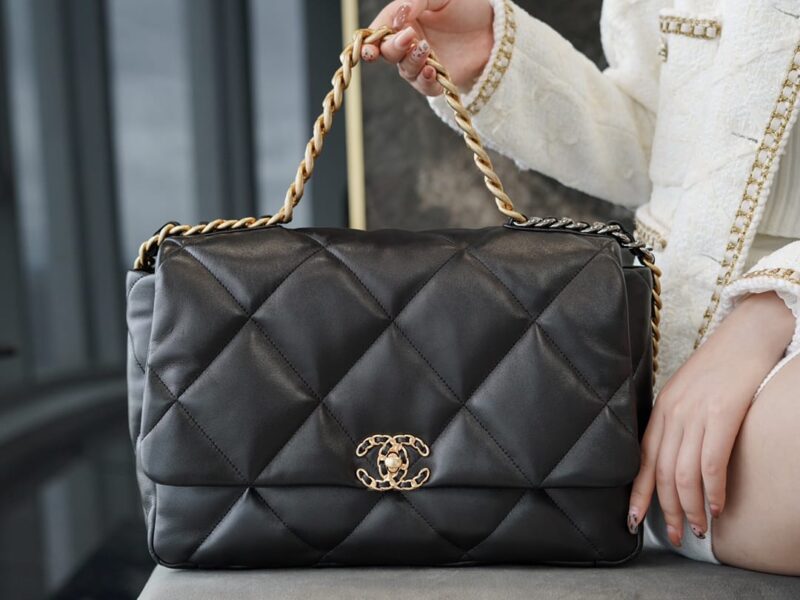 CHANEL 大号 19BAG AS1162黑色金扣