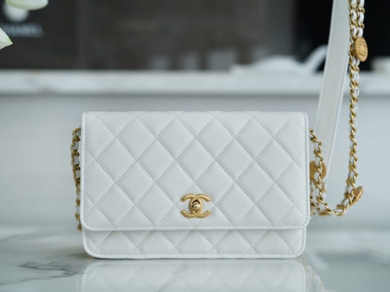 CHANEL 22A 高级手工坊金币WOC链条包 AP2840白色