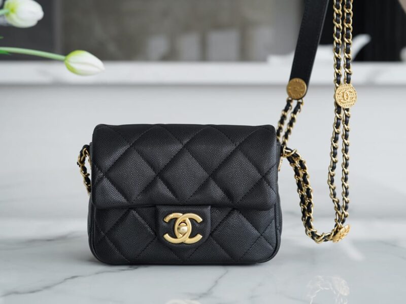CHANEL CF 17CM 方胖子 高级手工坊金币口盖包 AS3368黑色