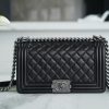 CHANEL LEBOY25 黑色银扣小羊皮口盖包 A67086