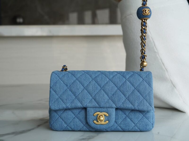 CHANEL 22c 丹宁牛仔金属球 CF 大Mini AS1787