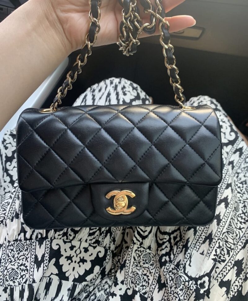 CHANEL Classic Flap CF20CM 黑色羊皮金扣口盖包 A01116 - Image 2