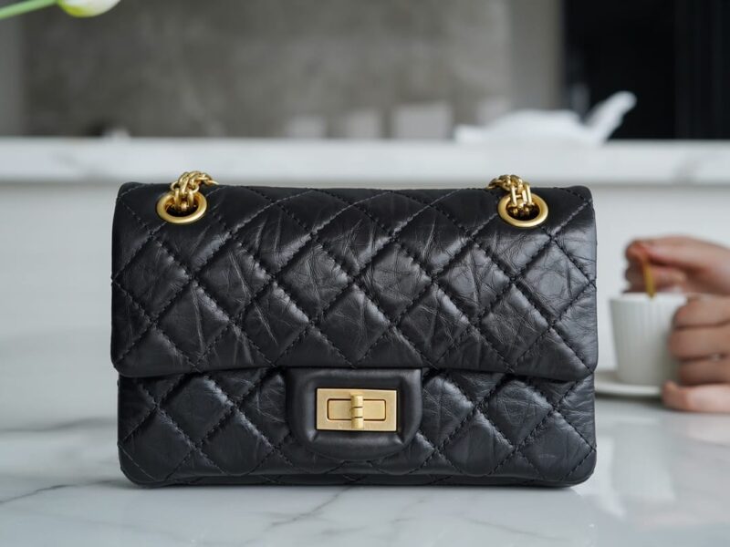 CHANEL 复刻2.55 Mini正品皮口盖包 A37585黑色金扣