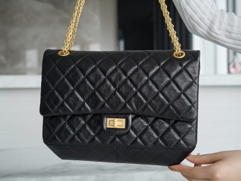 CHANEL 复刻2.55 大号正品皮口盖包 A37587黑色金扣