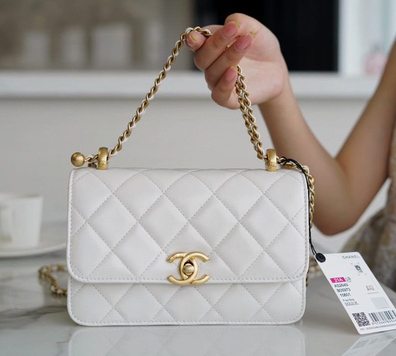 CHANEL 双金珠 CF Mini 19CM AS2615白色