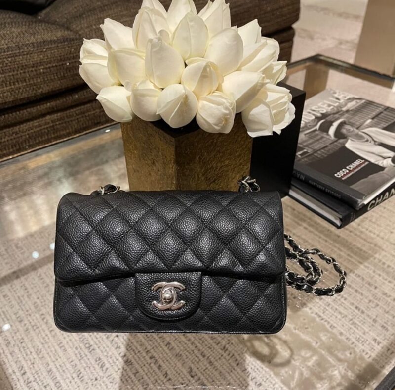 CHANEL Classic Flap CF20CM 正品皮荔枝纹黑色银扣Mini口盖包 A01116 - Image 2