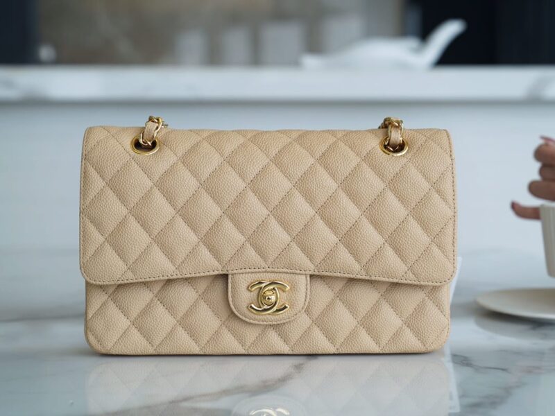 Chanel CF25 Classic flap bag A01112杏色金扣