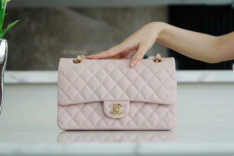 Chanel CF25 Classic flap bag A01112樱花粉金扣