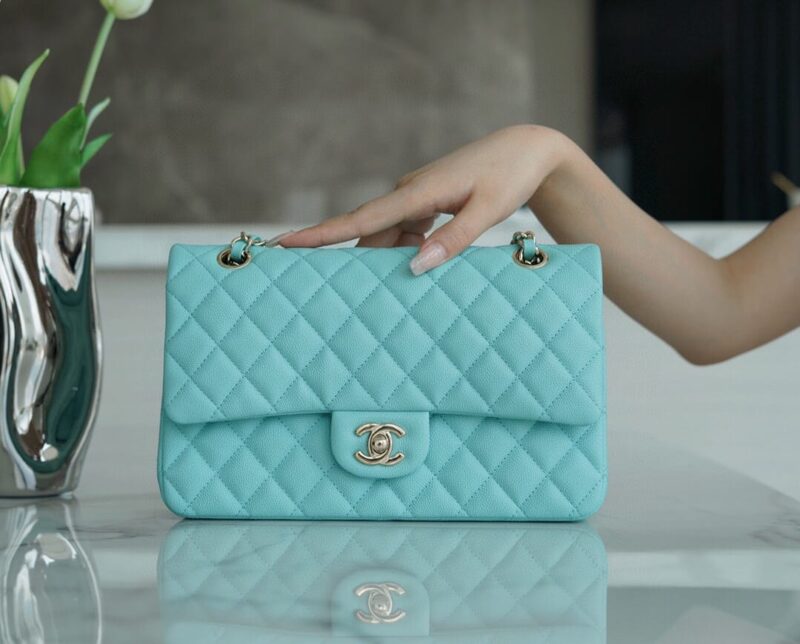 Chanel CF25 Classic flap bag A01112 Tiffany蓝/香槟金扣