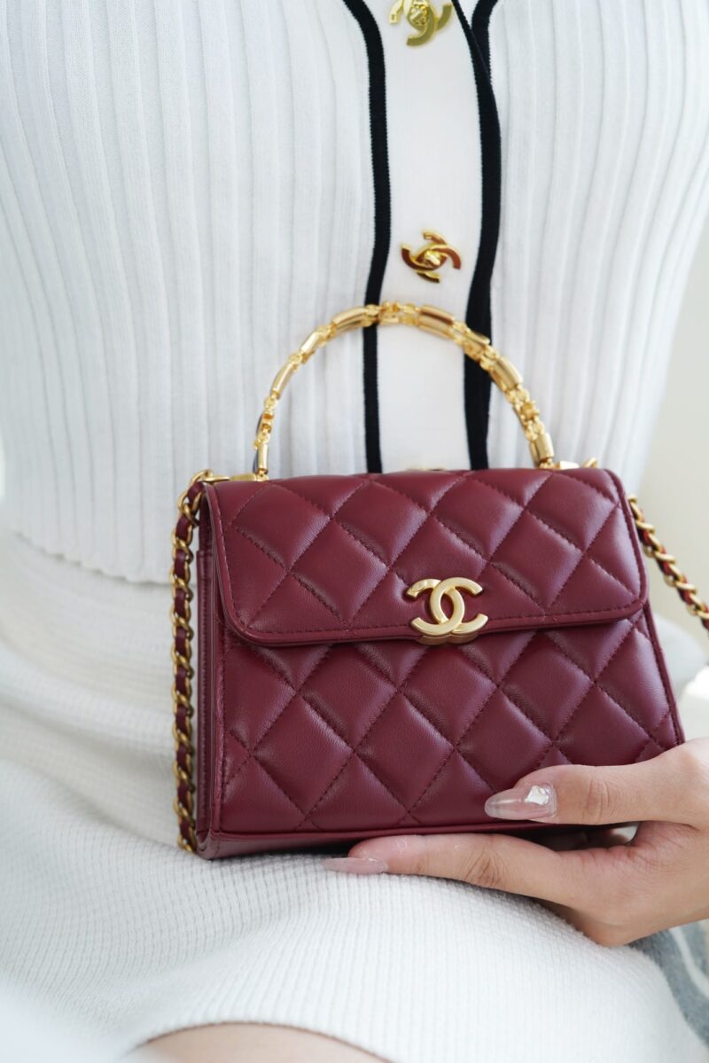 CHANEL 22B 珐琅扣Kelly中号酒红色链条包 AP2945 - Image 2